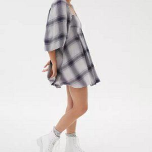 UO Lachlan Flannel Smocked Mini Dress